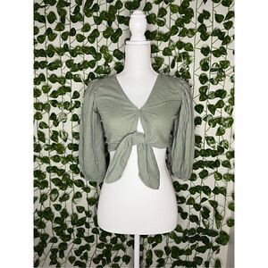 Abercrombie and Fitch Long Sleeve Linen Crop Top